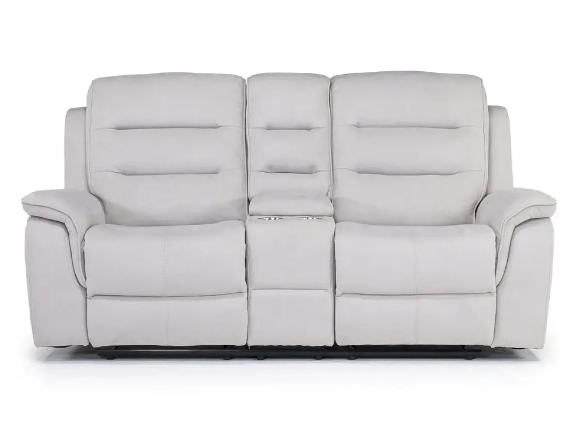 Chanell Reclining Console Loveseat In New Nappa Light Gray