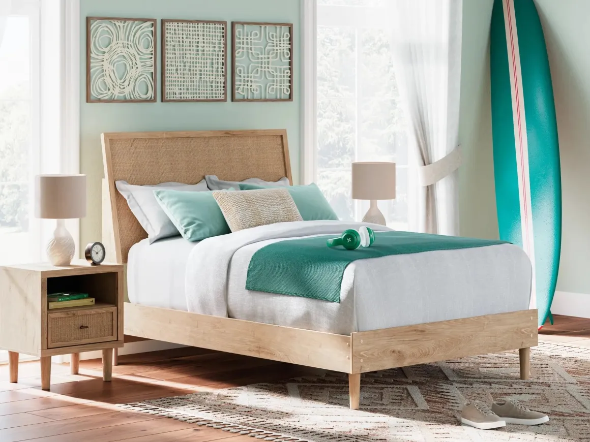 Cielden Panel Bed In Tan, Twin