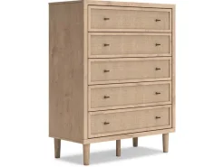 Cielden Upholstered Bed, Dresser, Mirror, 2 Nightstands & Chest In Tan, Full