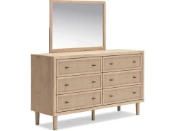 Cielden Upholstered Bed, Dresser, Mirror, 2 Nightstands & Chest In Tan, Full