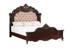Constantine Upholstered Bed, Dresser, Mirror & Nightstand In Cherry, Queen