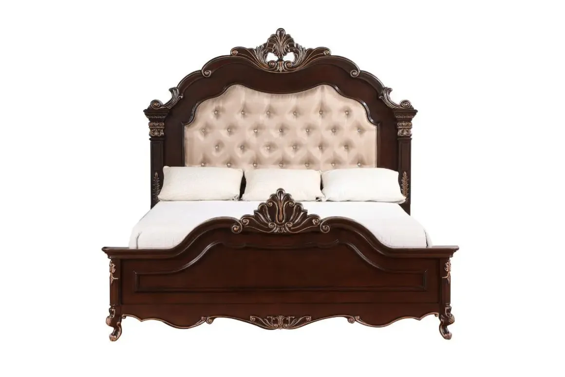 Constantine Upholstered Bed In Cherry, Queen