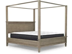 Country Side Canopy Bed, Dresser, Mirror & 2 Drawer Nightstand In Brown, Queen