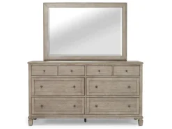 Country Side Canopy Bed, Dresser, Mirror & 2 Drawer Nightstand In Brown, Queen