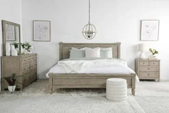 Country Side Canopy Bed, Dresser, Mirror & 2 Drawer Nightstand In Brown, Queen