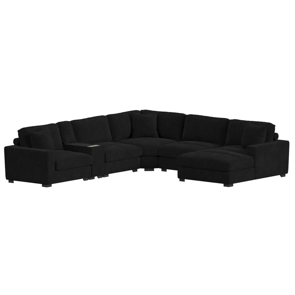 Cuddle Cloud 6 Piece Chaise Sectional In Black, Left Facing