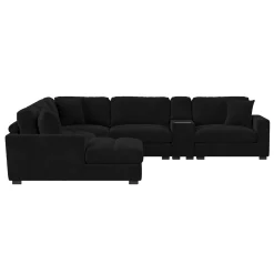 Cuddle Cloud 6 Piece Chaise Sectional In Black, Left Facing