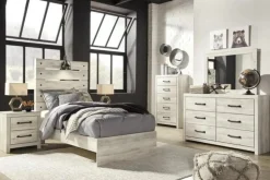 Dallas Panel Bed W/ Lights In White Wash, Twin