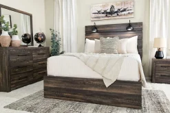 Dallas Panel Bed W/ Lights, Dresser, Mirror & Nightstand In White Wash, Twin