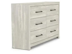 Dallas Panel Bed W/ Lights, Dresser, Mirror & Nightstand In White Wash, Twin