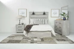 Dallas Panel Bed W/ Lights, Dresser, Mirror & Nightstand In White Wash, Twin