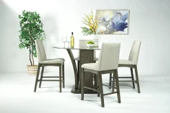 Dapper Round Counter Height Dining Table & 4 Stools In Gray