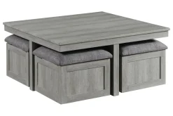 Dawson Coffee Table W/ 4 Storage Stools In Gray