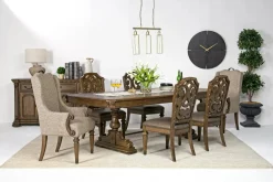 Durango Dining Table, 4 Side Chairs & 2 Arm Chairs In Fawn