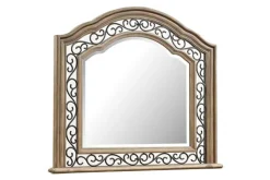 Durango Panel Bed, Dresser, Mirror & 3 Drawer Nightstand In Fawn, Queen