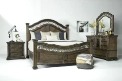 Durango Panel Bed, Dresser, Mirror & 3 Drawer Nightstand In Fawn, Queen