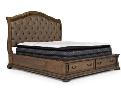Durango Sleigh Bed W/ Storage, Dresser, Mirror & 3 Drawer Nightstand In Fawn, Queen