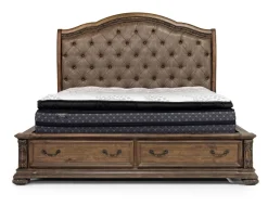 Durango Sleigh Bed W/ Storage, Dresser, Mirror & 3 Drawer Nightstand In Fawn, Queen