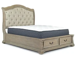 Durango Sleigh Bed W/ Storage, Dresser, Mirror & 3 Drawer Nightstand In Fawn, Queen