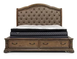 Durango Upholstered Sleigh Bed W/ Storage In Fawn, Queen