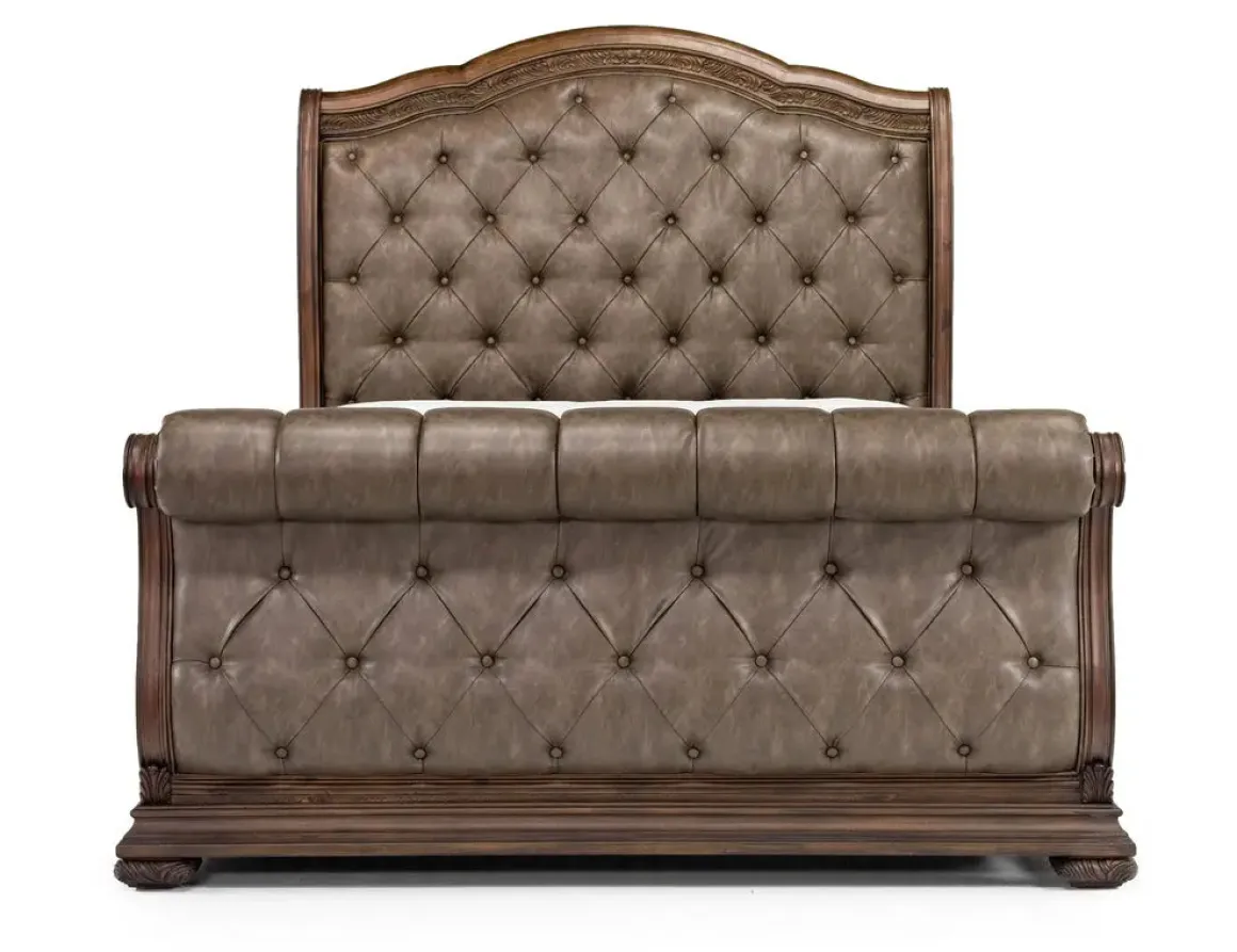 Durango Upholstered Sleigh Bed In Fawn, Queen