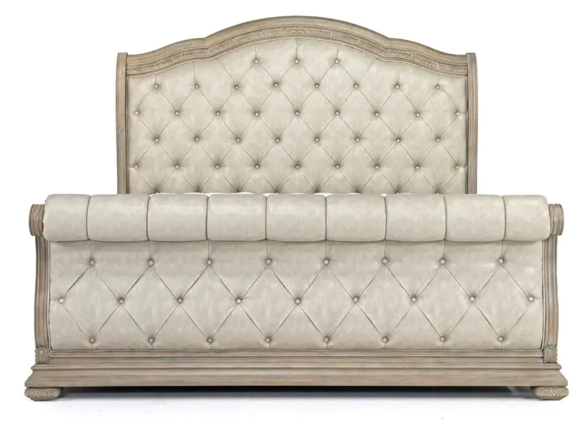 Durango Upholstered Sleigh Bed In Fawn, Queen