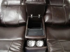 Echo 3 Power Console Loveseat In Rainier Walnut Leather