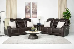 Echo 3 Power Console Loveseat In Rainier Walnut Leather