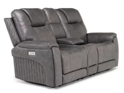 Echo 3 Power Console Loveseat In Rainier Walnut Leather