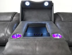 Echo 3 Power Theater Sofa W/ Immersive Sound In Rainier Walnut Leather