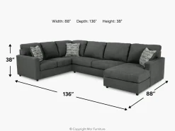 Edenfield Tux Loveseat Chaise Sectional In Charcoal, Left Facing