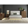 Elm Upholstered Bed W/ Lights, Dresser, Mirror & Nightstand In Brown, Queen