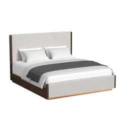 Elm Upholstered Bed W/ Lights, Dresser, Mirror & Nightstand In Brown, Queen