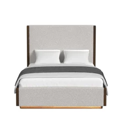 Elm Upholstered Bed W/ Lights, Dresser, Mirror & Nightstand In Brown, Queen