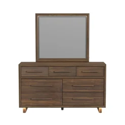 Elm Upholstered Bed W/ Lights, Dresser, Mirror & Nightstand In Brown, Queen