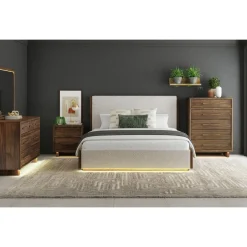 Elm Upholstered Bed W/ Lights In Brown, Queen