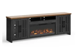 Eloise Fireplace Console In Black & Whiskey, 96 Inch