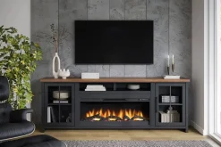 Eloise Fireplace Console In Black & Whiskey, 96 Inch