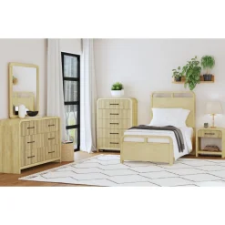 Emberly Panel Bed, Dresser, Mirror & Nightstand In Black, Twin