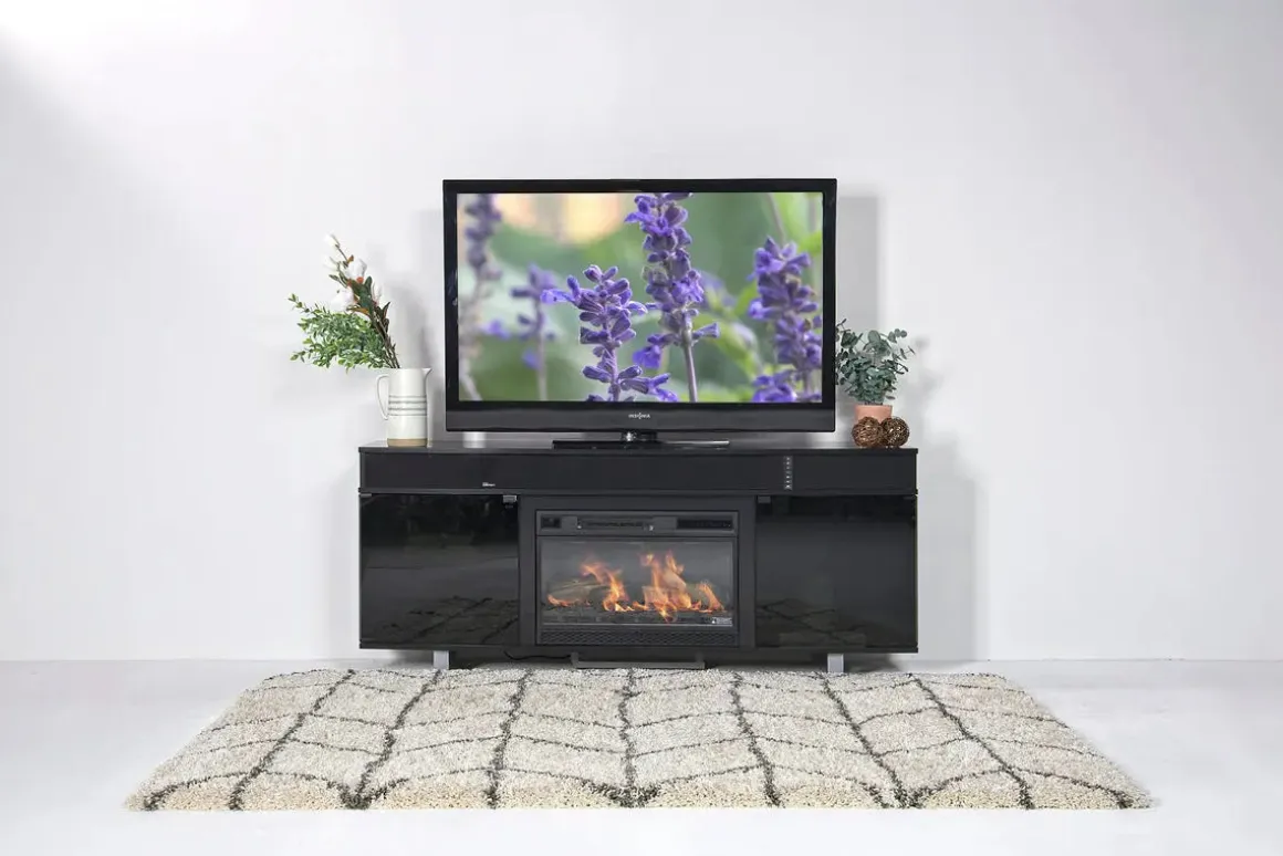 Enterprise Console W/ Fireplace Insert In Black, 72 Inch