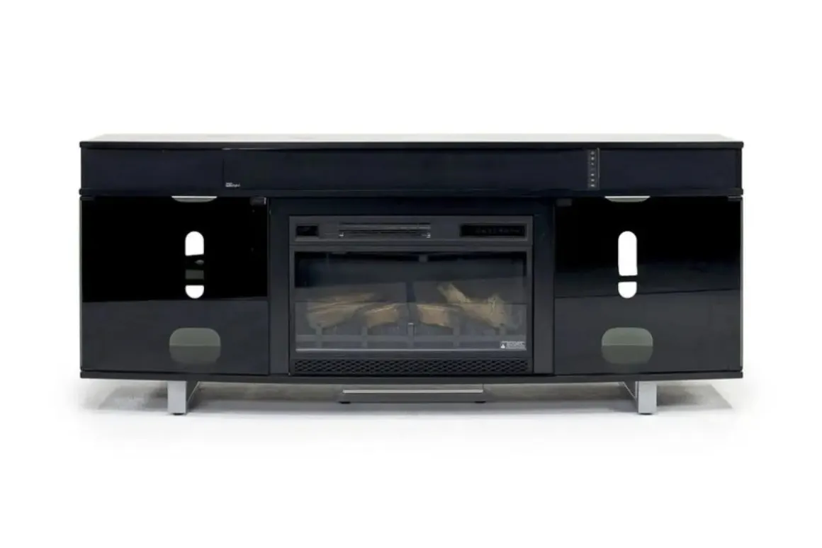 Enterprise Console W/ Fireplace Insert In Black, 72 Inch