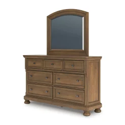 Feddinger Panel Bed, Dresser, Mirror & Nightstand In Medium Brown, Queen