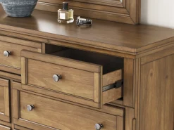 Feddinger Panel Bed, Dresser, Mirror & Nightstand In Medium Brown, Queen