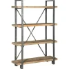 Forestmin Tall Bookcase In Natural Wood & Gray Metal