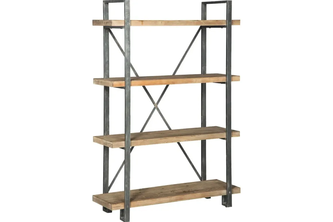 Forestmin Tall Bookcase In Natural Wood & Gray Metal