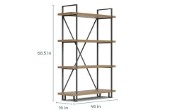 Forestmin Tall Bookcase In Natural Wood & Gray Metal