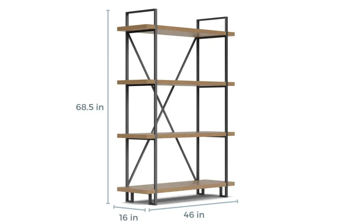 Forestmin Tall Bookcase In Natural Wood & Gray Metal