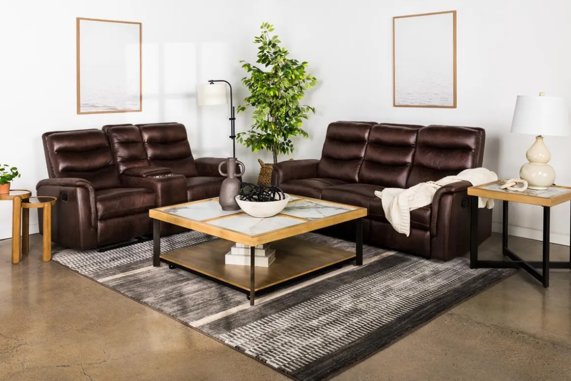Forte Reclining Sofa & Console Loveseat In Dark Brown