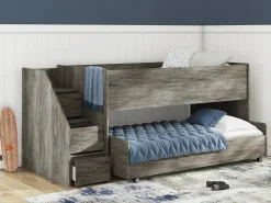 Frandern Loft Bed W/ Caster Bed & Storage Steps In Gray, Twin