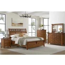 Gage Sleigh Bed W/ Storage, Dresser, Mirror & Nightstand In Chestnut, Queen